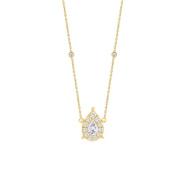 18K YELLOW GOLD 3/4CT ROUND/PEAR DIAMOND LADIES NECKLACE(CENTER STONE PEAR DIAMOND 3/8CT)