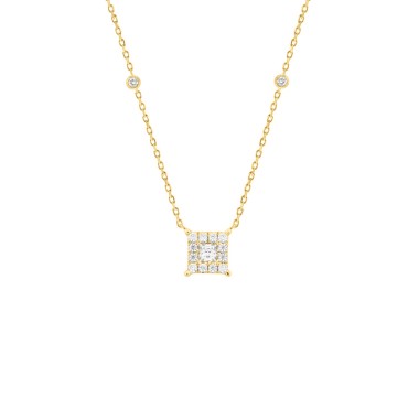 18K YELLOW GOLD 1CT ROUND/PRINCES DIAMOND LADIES NECKLACE 