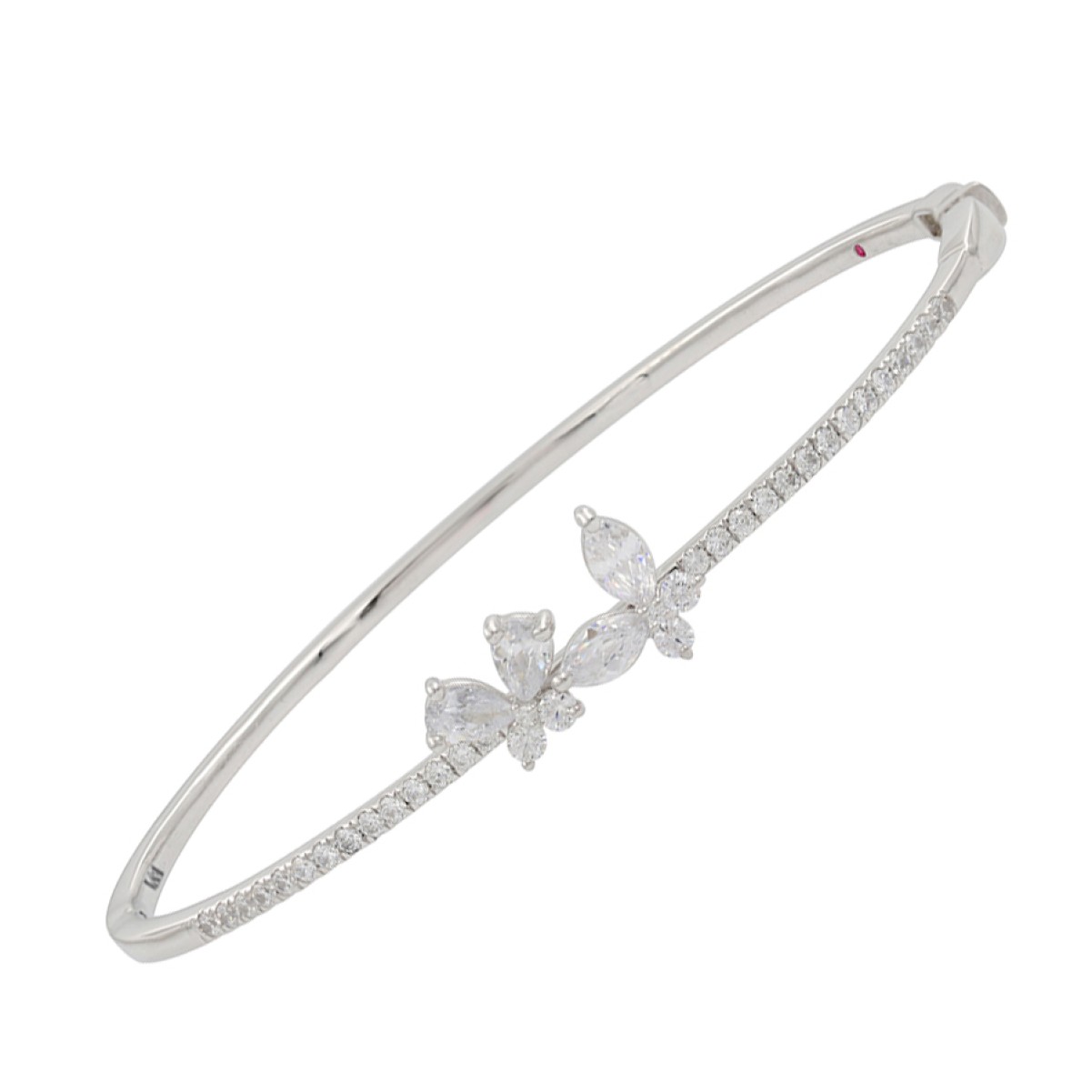 18K WHITE GOLD 1 1/3CT ROUND/MARQUISE/PEAR DIAMOND LADIES BANGLE 