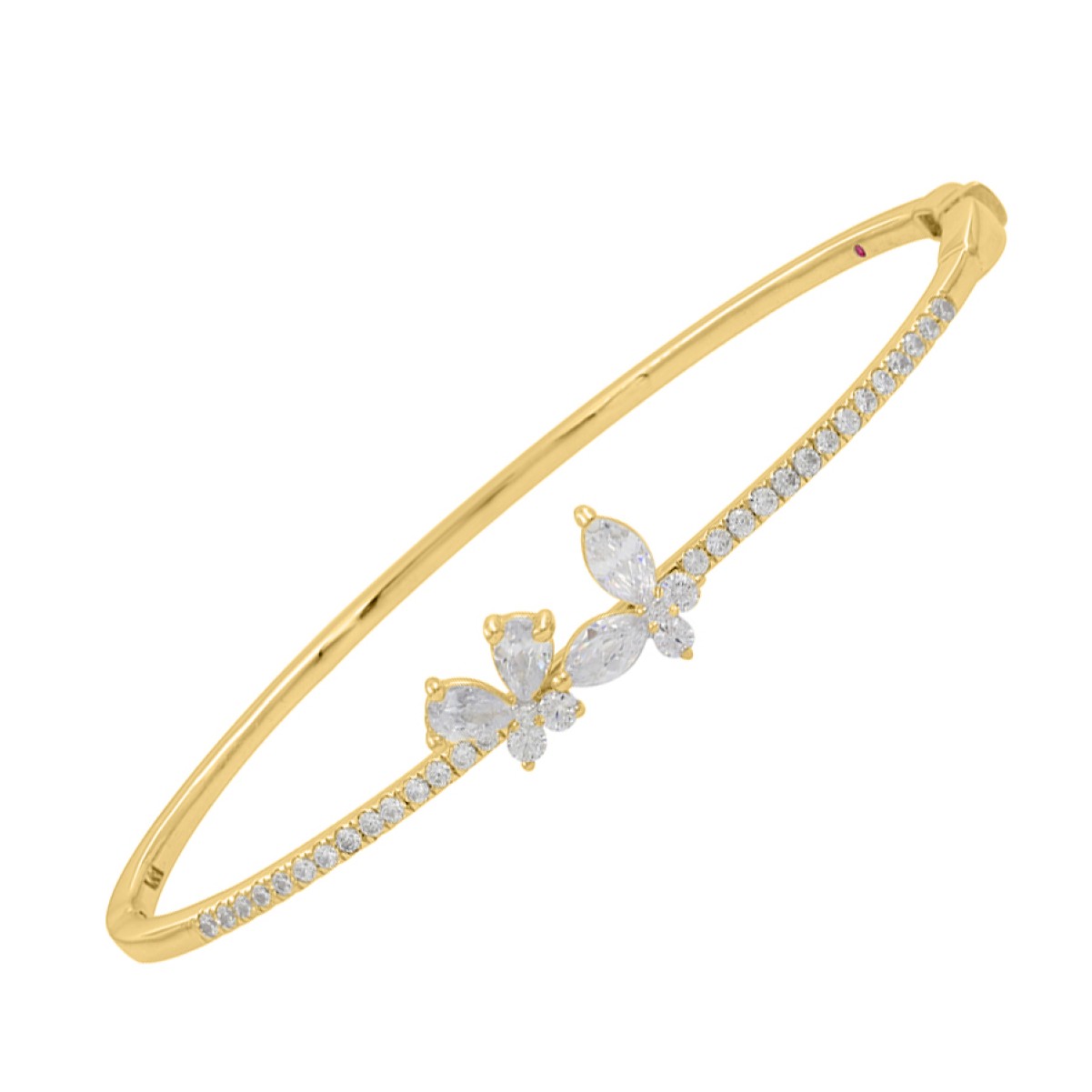 18K YELLOW GOLD 1 1/3CT ROUND/MARQUISE/PEAR DIAMOND LADIES BANGLE 