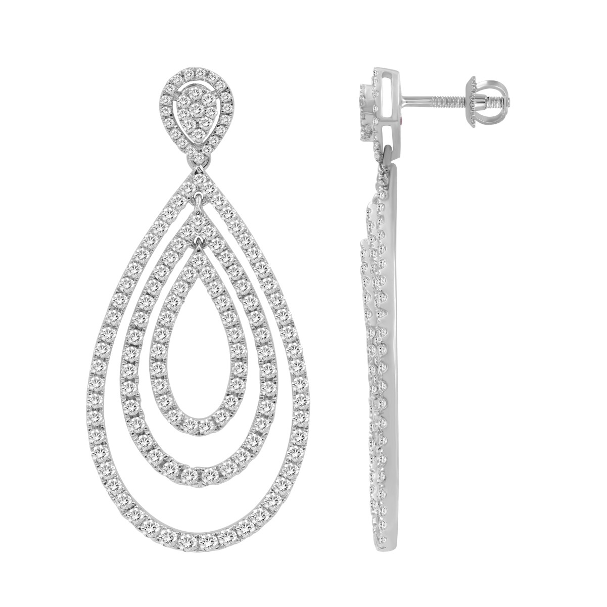 18K WHITE GOLD 3CT ROUND DIAMOND LADIES EARRINGS 