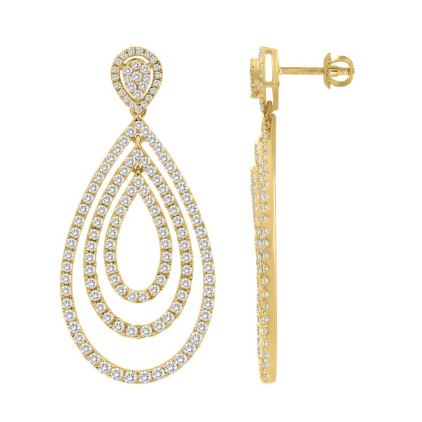 18K YELLOW GOLD 3CT ROUND DIAMOND LADIES EARRINGS ...