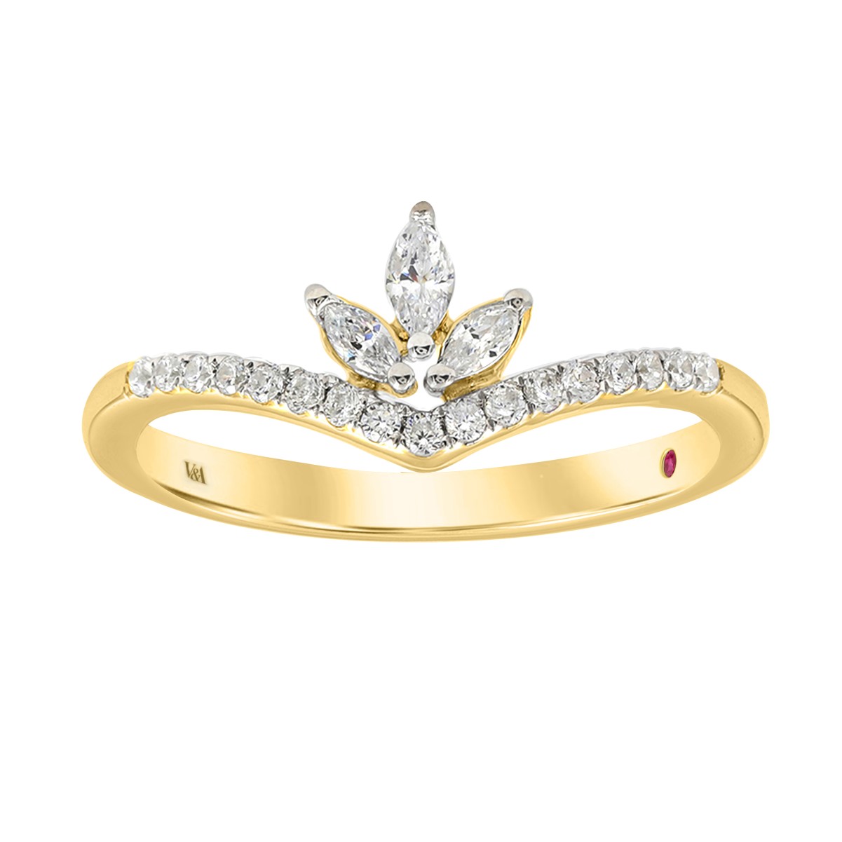 18K YELLOW GOLD 1/3CT ROUND/MARQUISE DIAMOND LADIES RING 