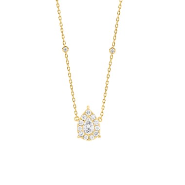 18K YELLOW GOLD 1CT ROUND/PEAR DIAMOND LADIES NECKLACE 