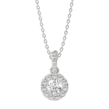 18K WHITE GOLD 3/4CT ROUND DIAMOND LADIES PENDANT WITH CHAIN WITH CHAIN(CENTER STONE ROUND DIAMOND 1/2CT)