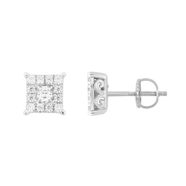 18K WHITE GOLD 3/4CT ROUND/PRINCES DIAMOND LADIES EARRINGS 