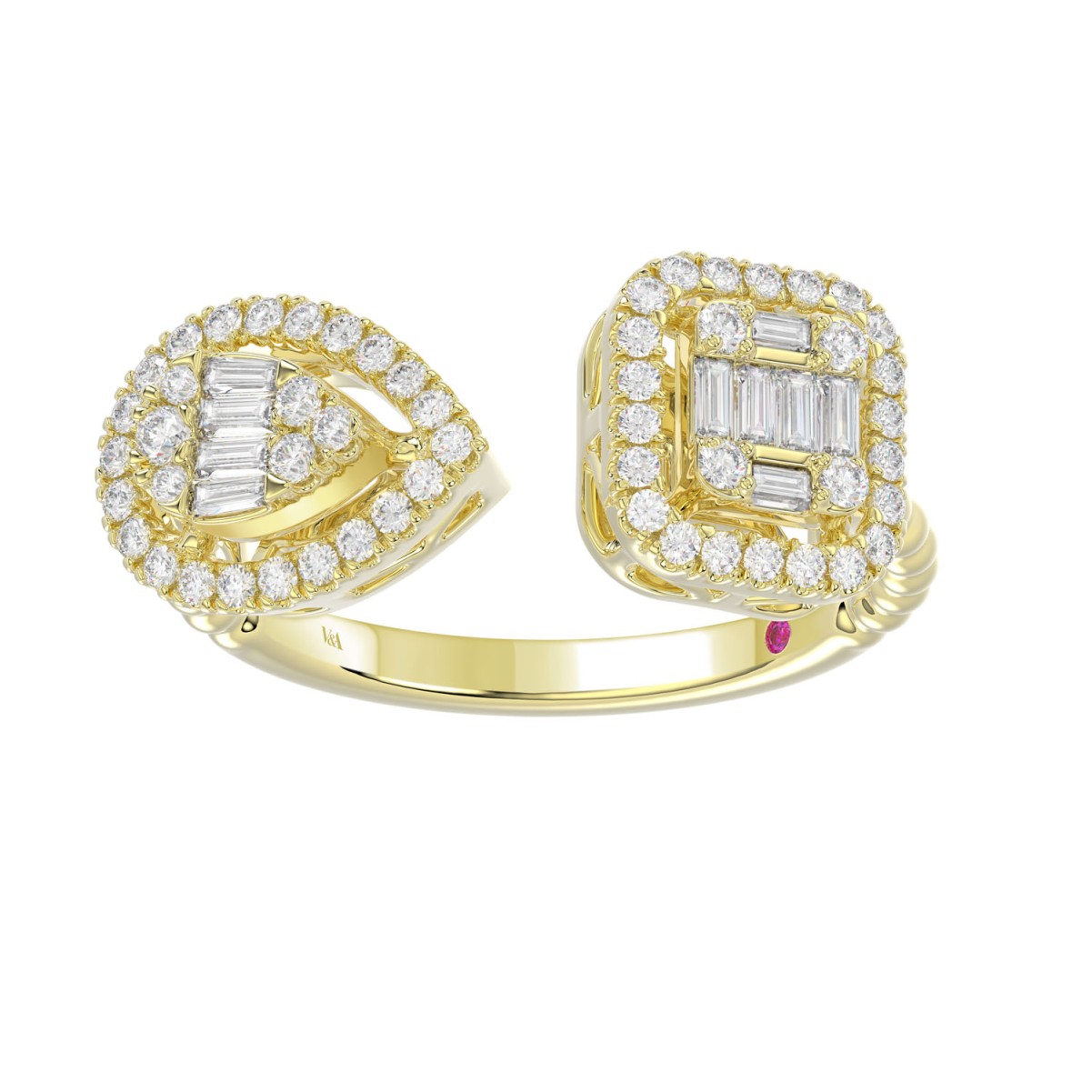 18K YELLOW GOLD 1/2CT ROUND/BAGUETTE DIAMOND LADIES FASHION RING