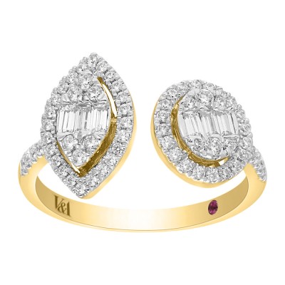 18K YELLOW GOLD 1/2CT ROUND/BAGUETTE DIAMOND LADIES FASHION RING