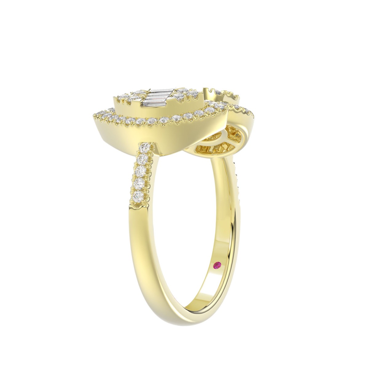 18K YELLOW GOLD 1/2CT ROUND/BAGUETTE DIAMOND LADIES FASHION RING