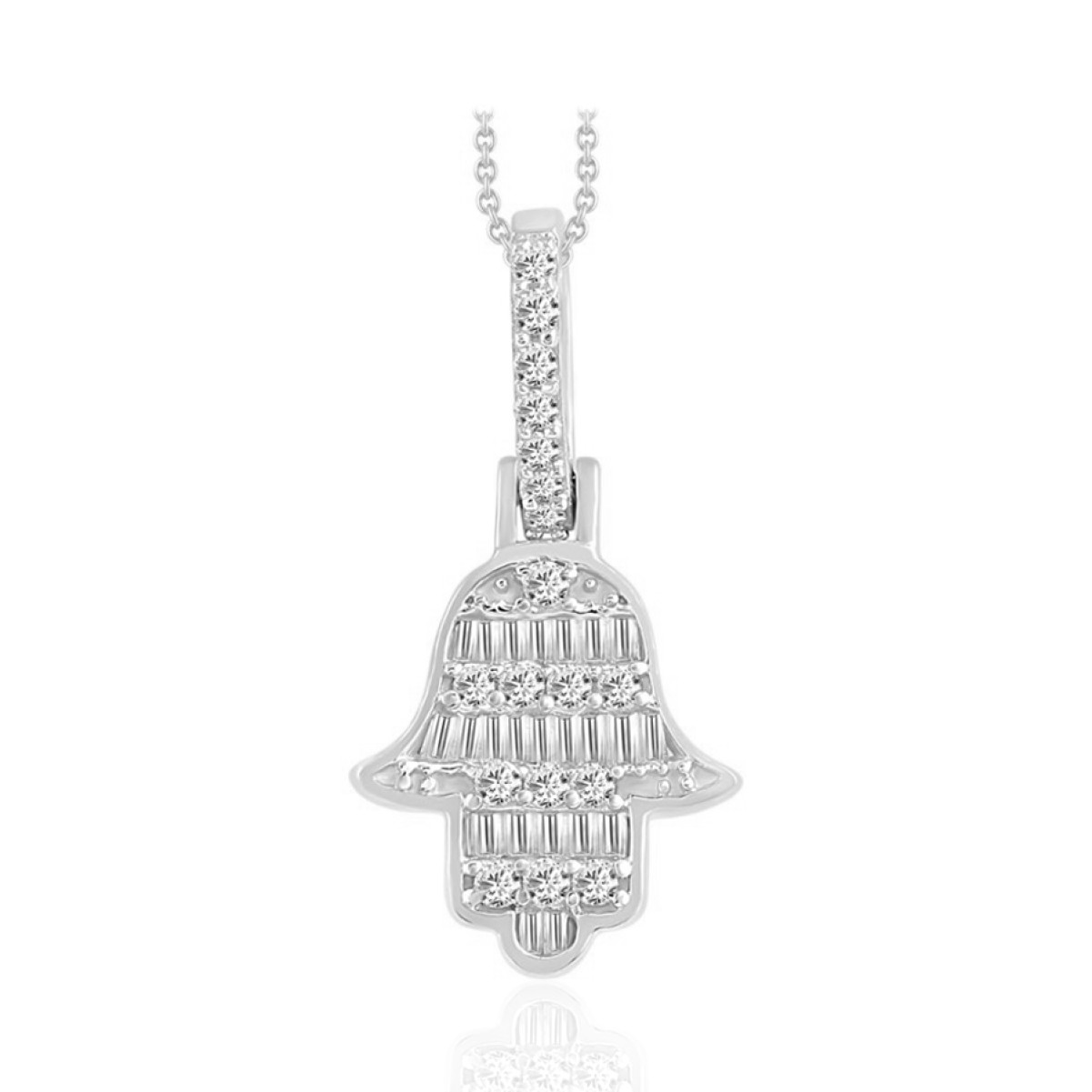 18K WHITE GOLD 1/5CT ROUND/BAGUETTE DIAMOND LADIES PENDANT WITH CHAIN  