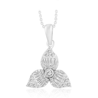 18K WHITE GOLD 1/4CT ROUND/BAGUETTE DIAMOND LADIES PENDANT WITH CHAIN  