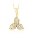 18K YELLOW GOLD 1/4CT ROUND/BAGUETTE DIAMOND LADIES PENDANT WITH CHAIN  