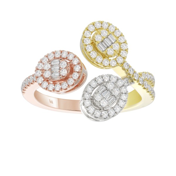 18K WHITE/ROSE/YELLOW GOLD 1/2CT ROUND/BAGUETTE DI...