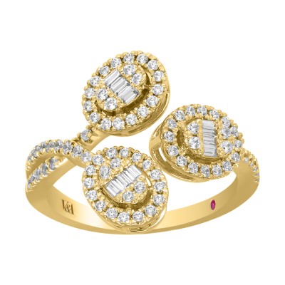 18K YELLOW GOLD 1/2CT ROUND/BAGUETTE DIAMOND LADIES FASHION RING 