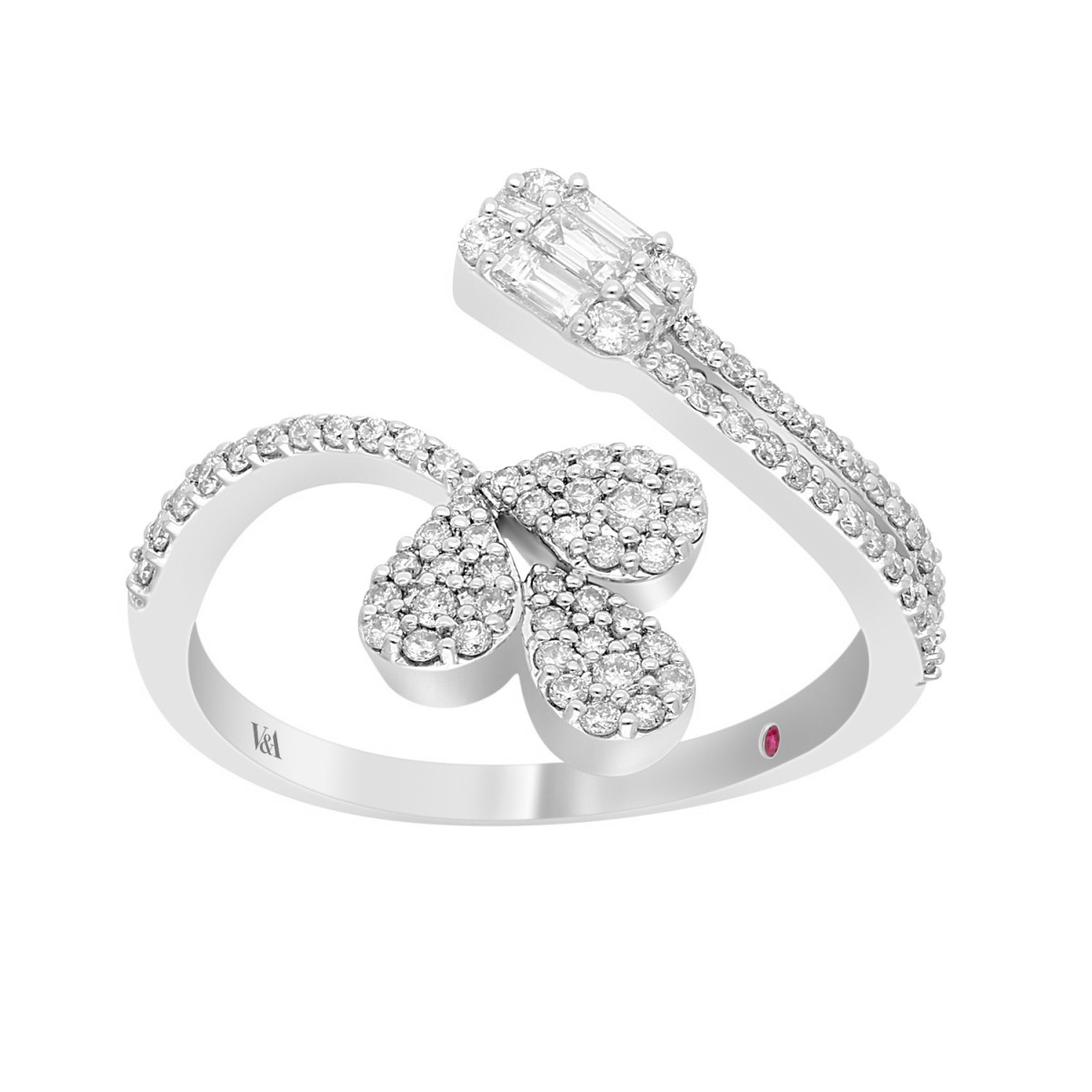 18K WHITE GOLD 1/2CT ROUND/BAGUETTE DIAMOND LADIES RING 