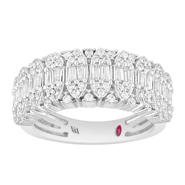 18K WHITE GOLD 1CT ROUND/BAGUETTE DIAMOND LADIES F...