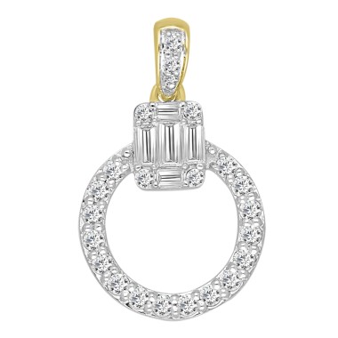 18K YELLOW GOLD 1/3CT ROUND/BAGUETTE DIAMOND LADIES PENDANT WITH CHAIN  