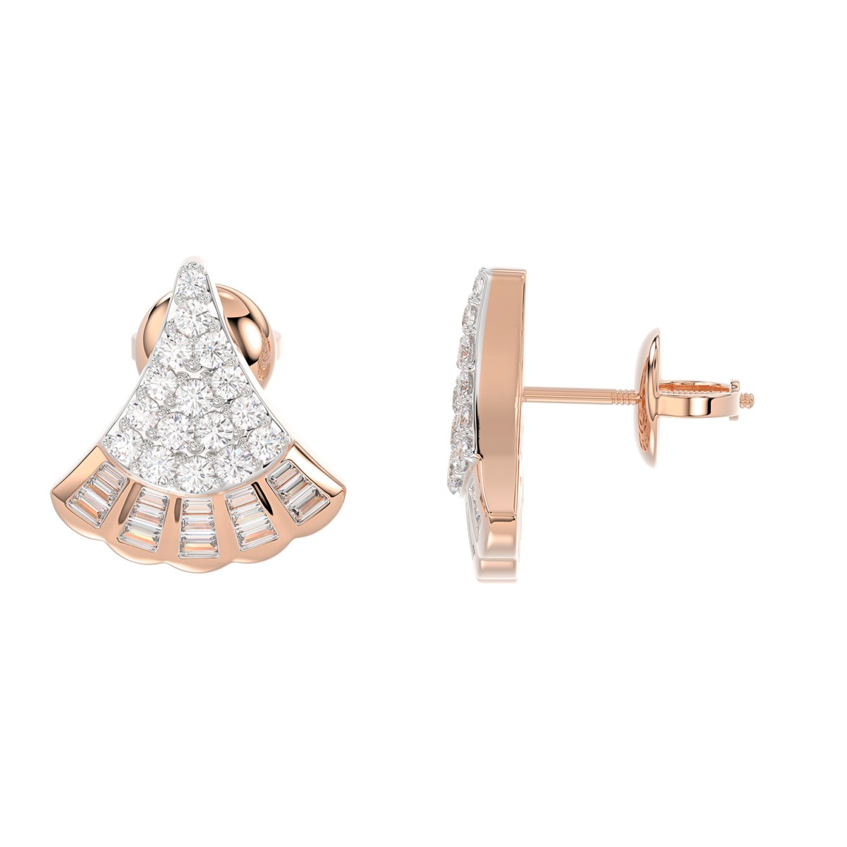 18K ROSE GOLD 1/2CT ROUND/BAGUETTE DIAMOND LADIES EARRINGS 