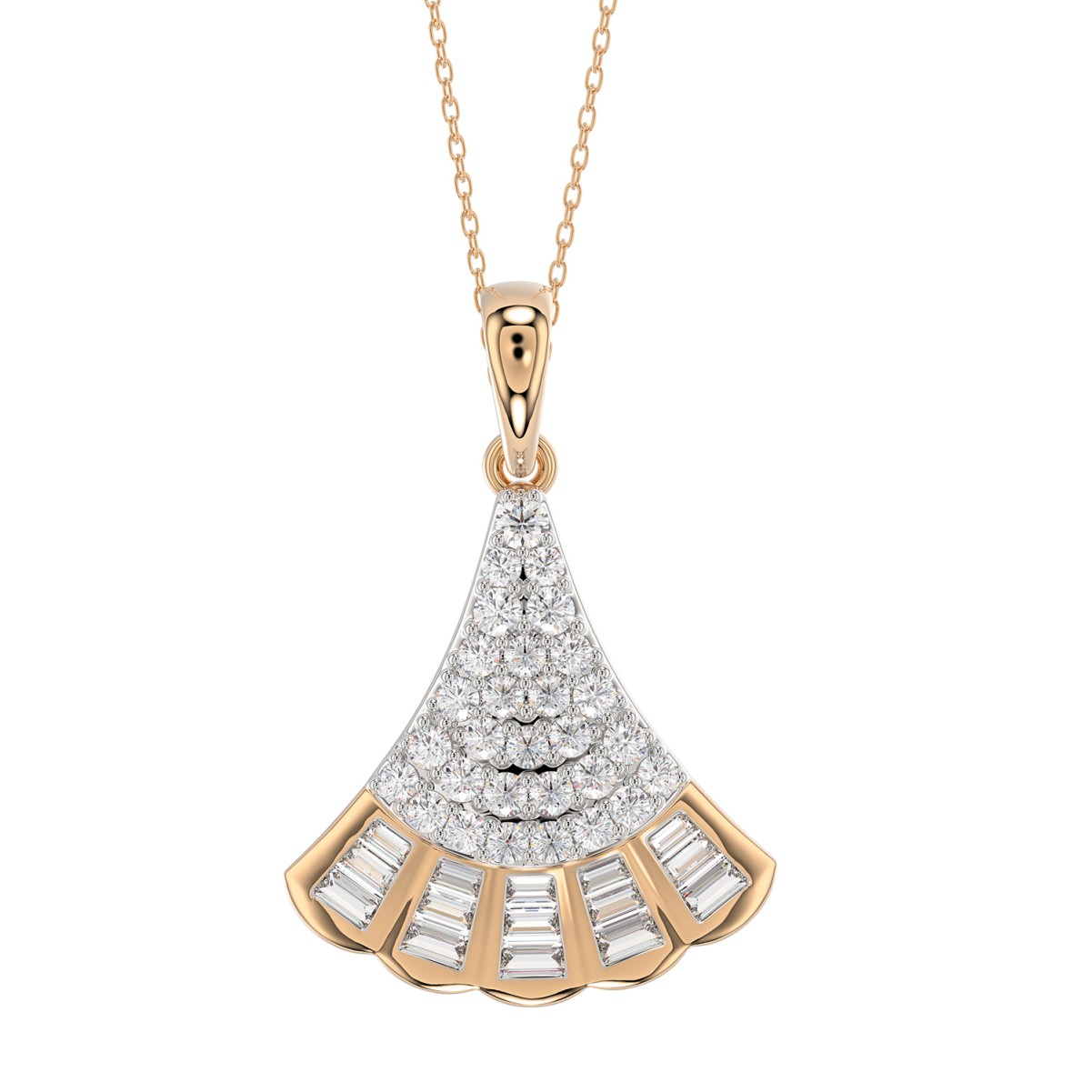 18K ROSE GOLD 1/2CT ROUND/BAGUETTE DIAMOND LADIES PENDANT WITH CHAIN  