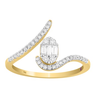 18K YELLOW GOLD 1/4CT ROUND/BAGUETTE DIAMOND LADIES FASHION RING