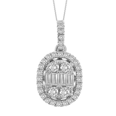 18K WHITE GOLD 1/2CT ROUND/BAGUETTE DIAMOND LADIES PENDANT WITH CHAIN 