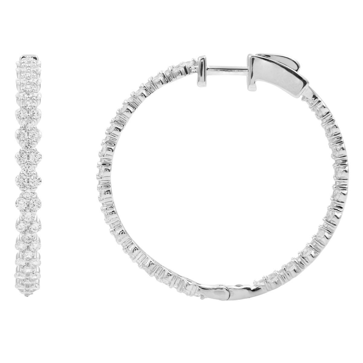 18K WHITE GOLD 4CT ROUND DIAMOND LADIES HOOPS EARRINGS 