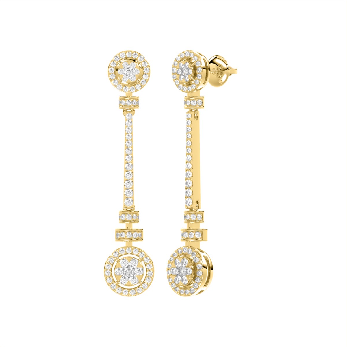 18K YELLOW GOLD 1CT ROUND DIAMOND LADIES EARRINGS 