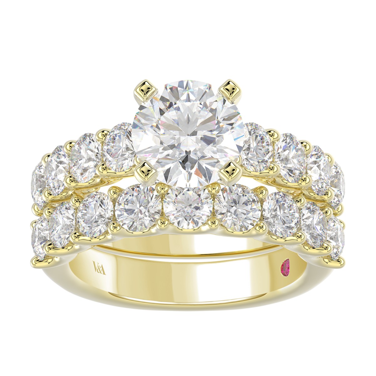 18K YELLOW GOLD 3.00CT ROUND DIAMOND SEMI MOUNT LADIES BRIDAL SET (CENTER STONE ROUND DIAMOND 2.00CT)