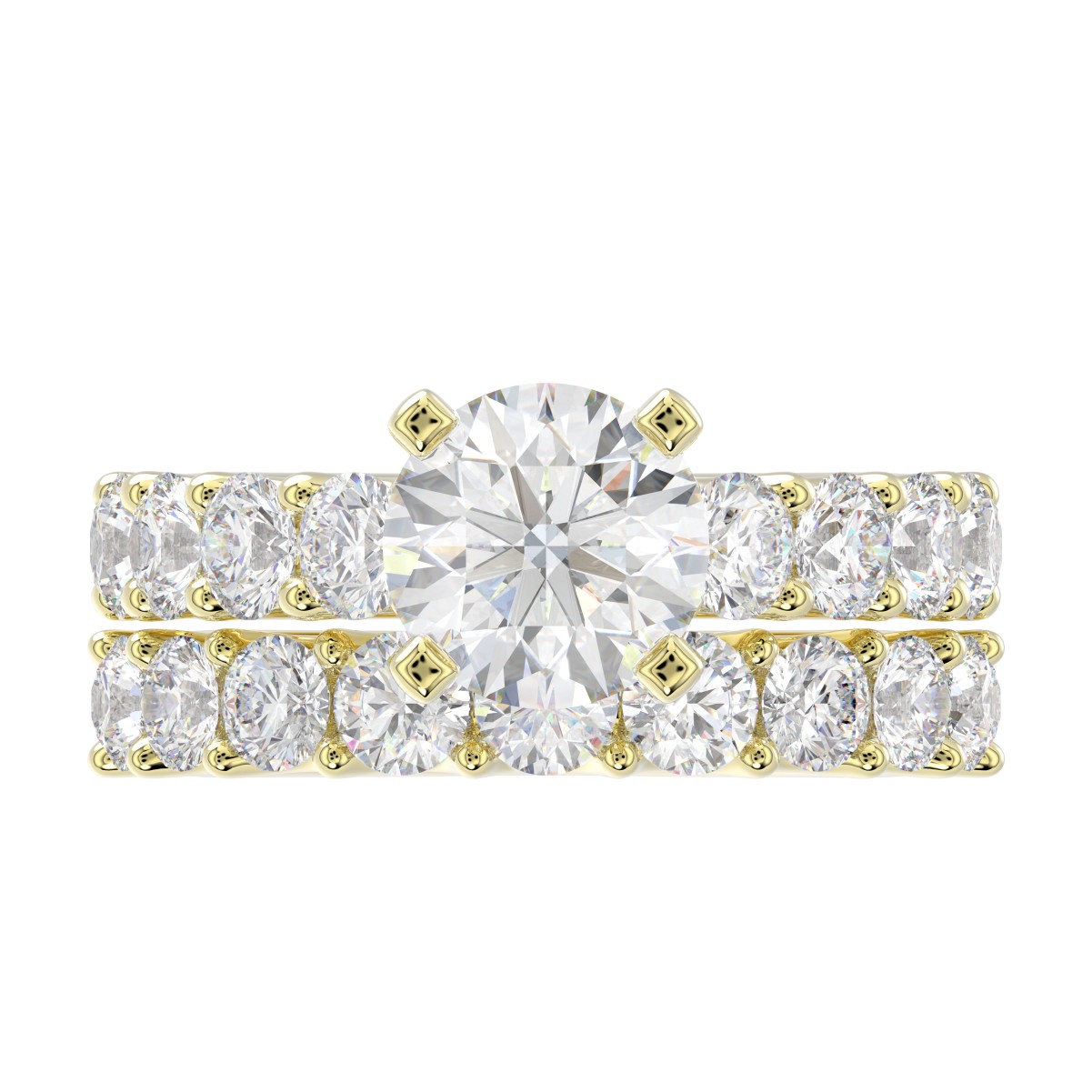 18K YELLOW GOLD 3.00CT ROUND DIAMOND SEMI MOUNT LADIES BRIDAL SET (CENTER STONE ROUND DIAMOND 2.00CT)