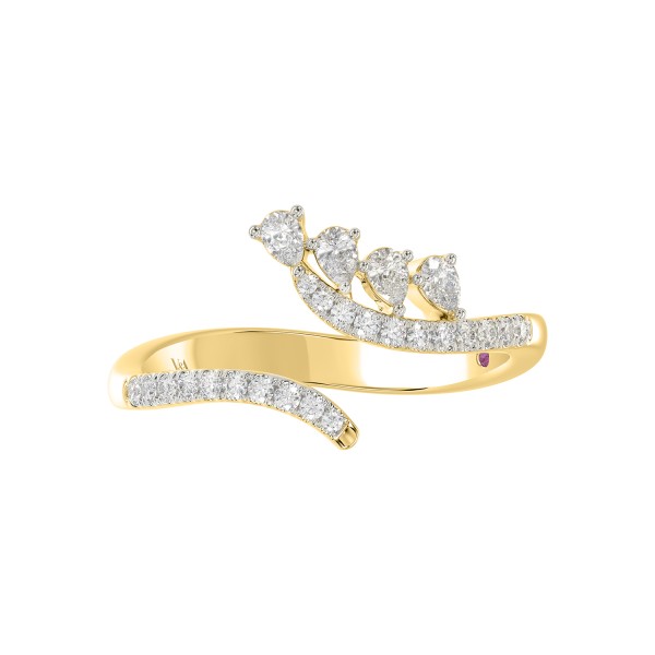 18K YELLOW GOLD 3/8CT ROUND/PEAR DIAMOND LADIES RI...