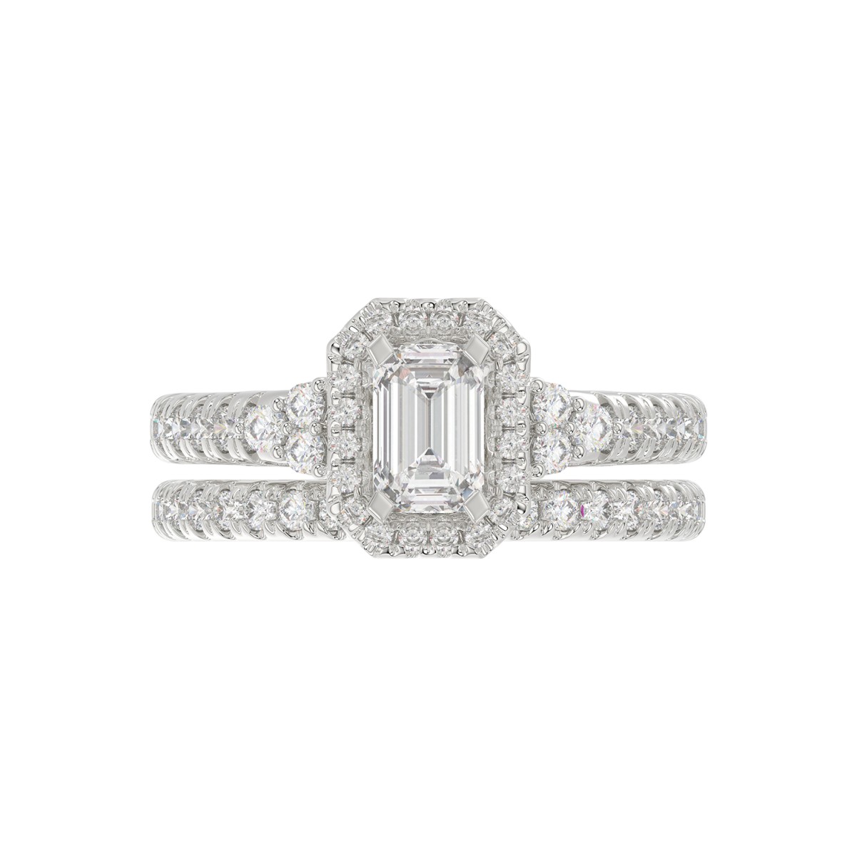 18K WHITE GOLD 3/4CT ROUND/EMERALD DIAMOND LADIES BRIDAL SET(CENTER STONE EMERALD DIAMOND 1/2CT)`