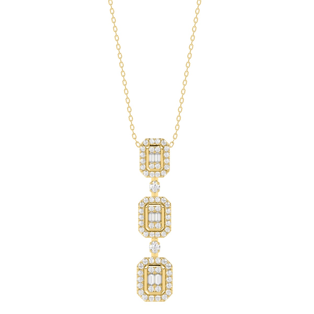 18K YELLOW GOLD 1/2CT ROUND/BAGUETTE DIAMOND LADIES PENDANT WITH CHAIN  