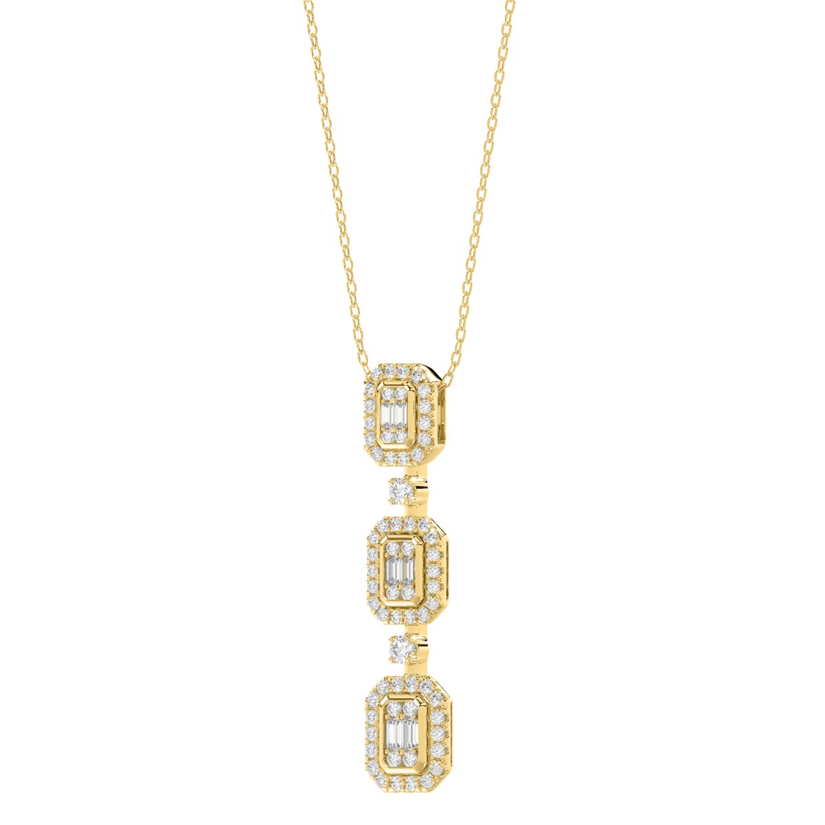 18K YELLOW GOLD 1/2CT ROUND/BAGUETTE DIAMOND LADIES PENDANT WITH CHAIN  