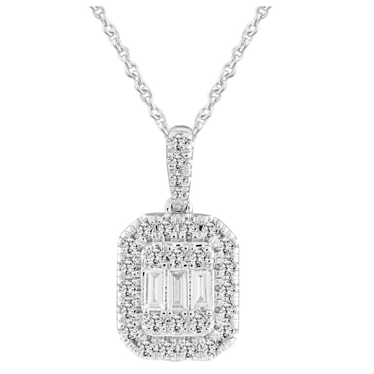 18K WHITE GOLD 1/3CT ROUND/BAGUETTE DIAMOND LADIES PENDANT WITH CHAIN  