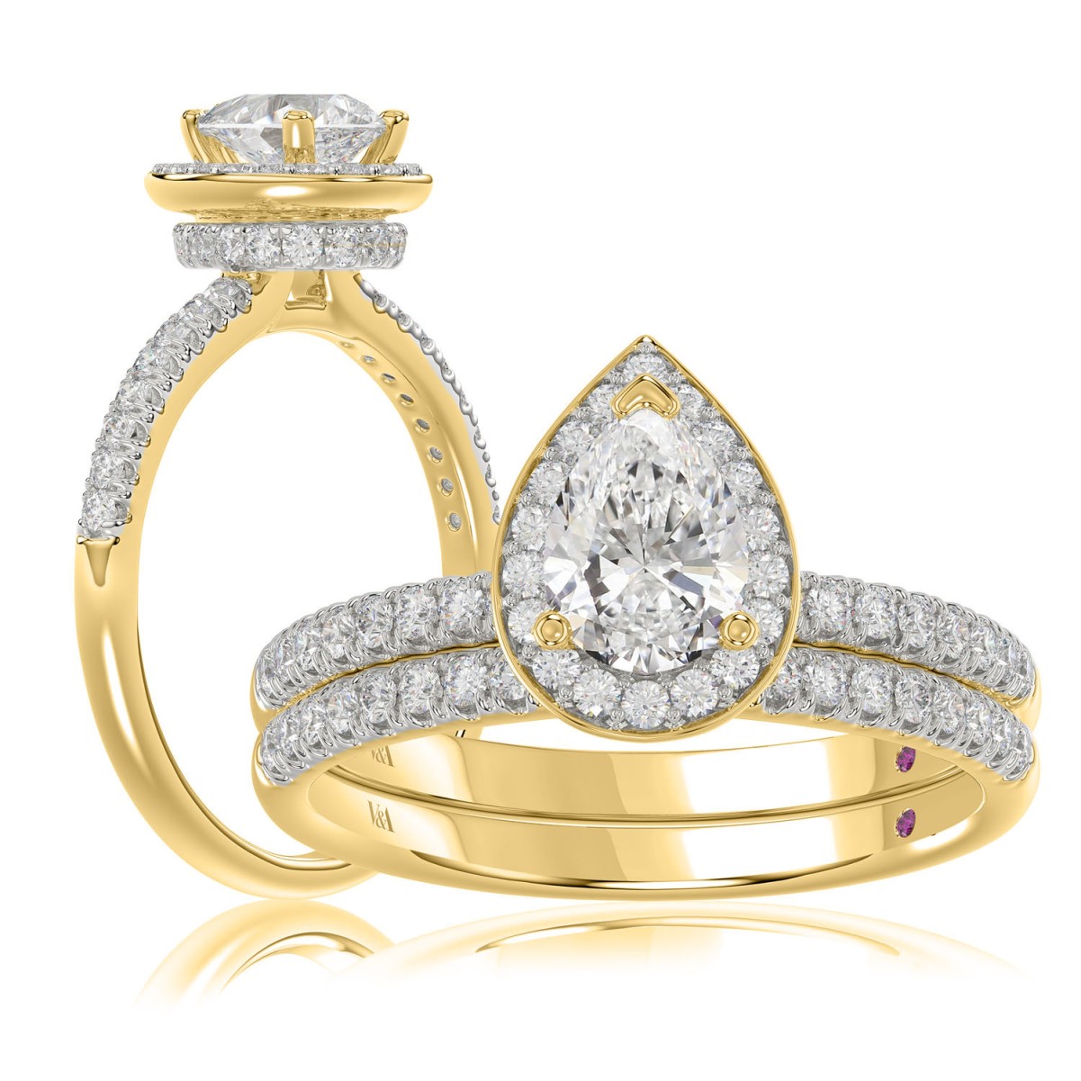 18K YELLOW GOLD 1 1/4 ROUND/PEAR DIAMOND LADIES BRIDAL SET(CENTER STONE PEAR DIAMOND 3/4CT)