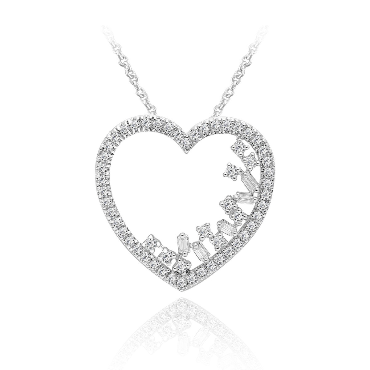 18K WHITE GOLD 1/2CT ROUND/BAGUETTE DIAMOND LADIES PENDANT WITH CHAIN  