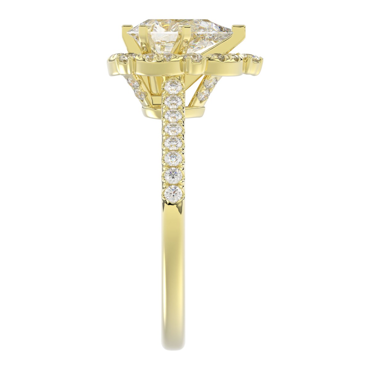 18K YELLOW GOLD 1/3CT ROUND DIAMOND LADIES SEMI MOUNT RING(CENTER STONE PEAR DIAMOND 1CT)