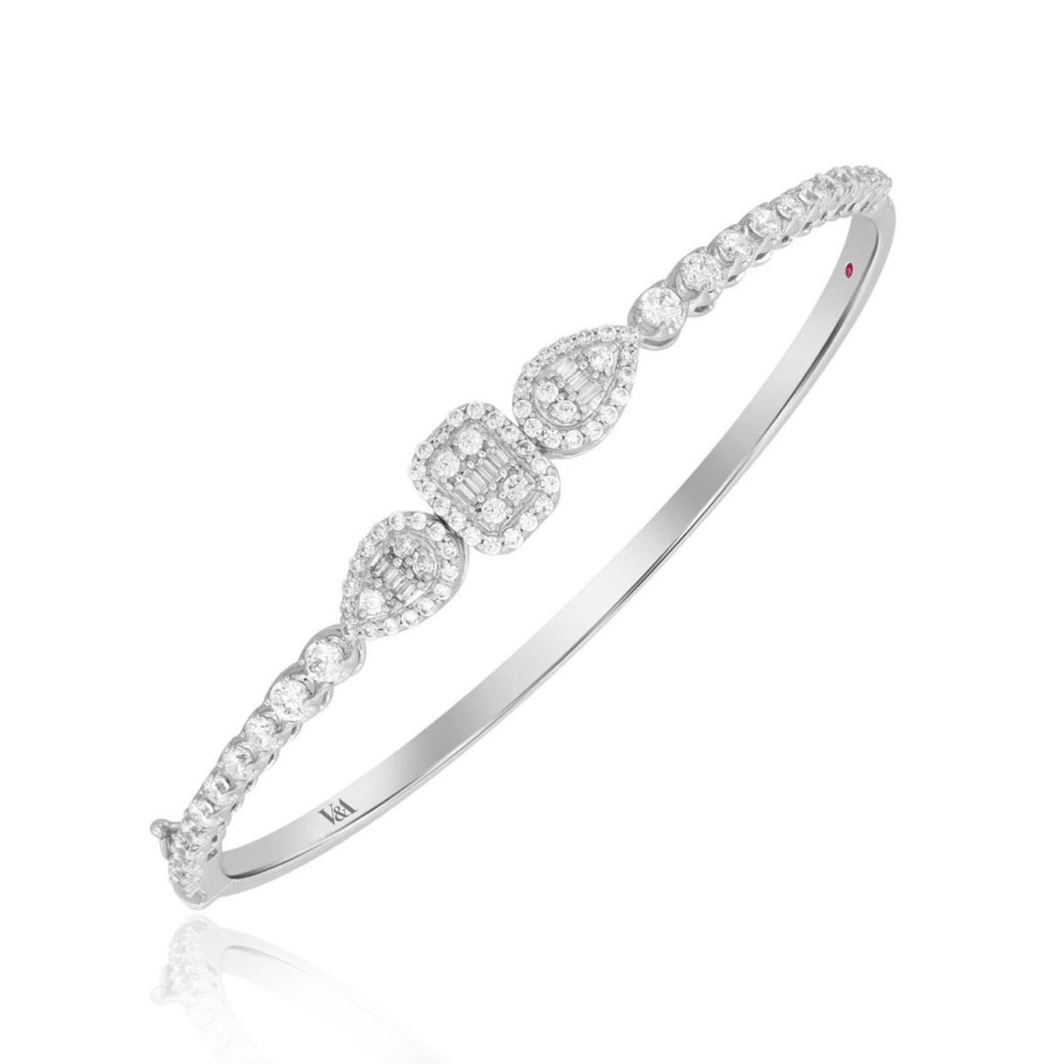 18K WHITE GOLD 1 1/2CT ROUND/BAGUETTE DIAMOND LADIES BANGLE 