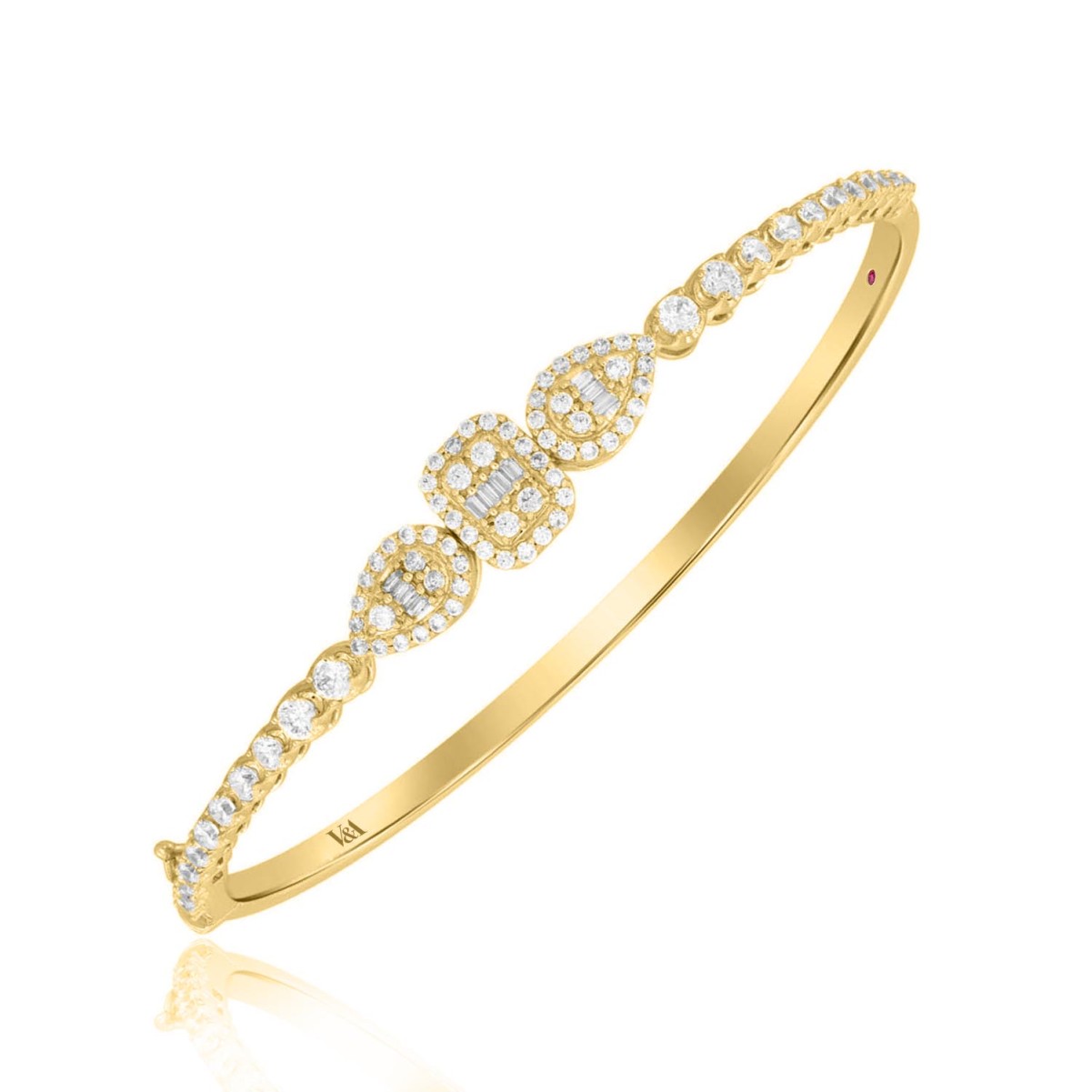 18K YELLOW GOLD 1 1/2CT ROUND/BAGUETTE DIAMOND LADIES BANGLE 