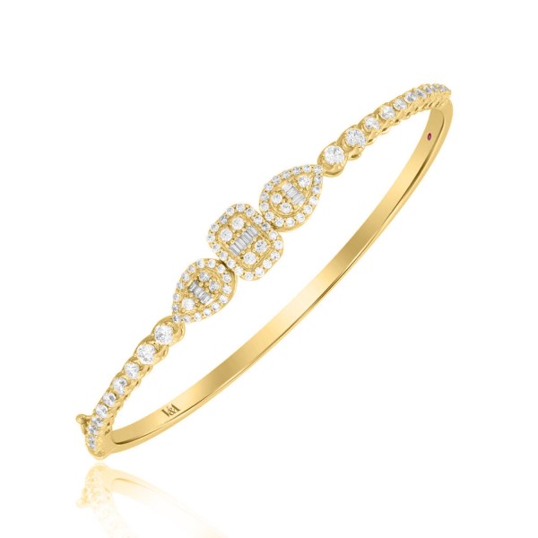 18K YELLOW GOLD 1 1/2CT ROUND/BAGUETTE DIAMOND LAD...