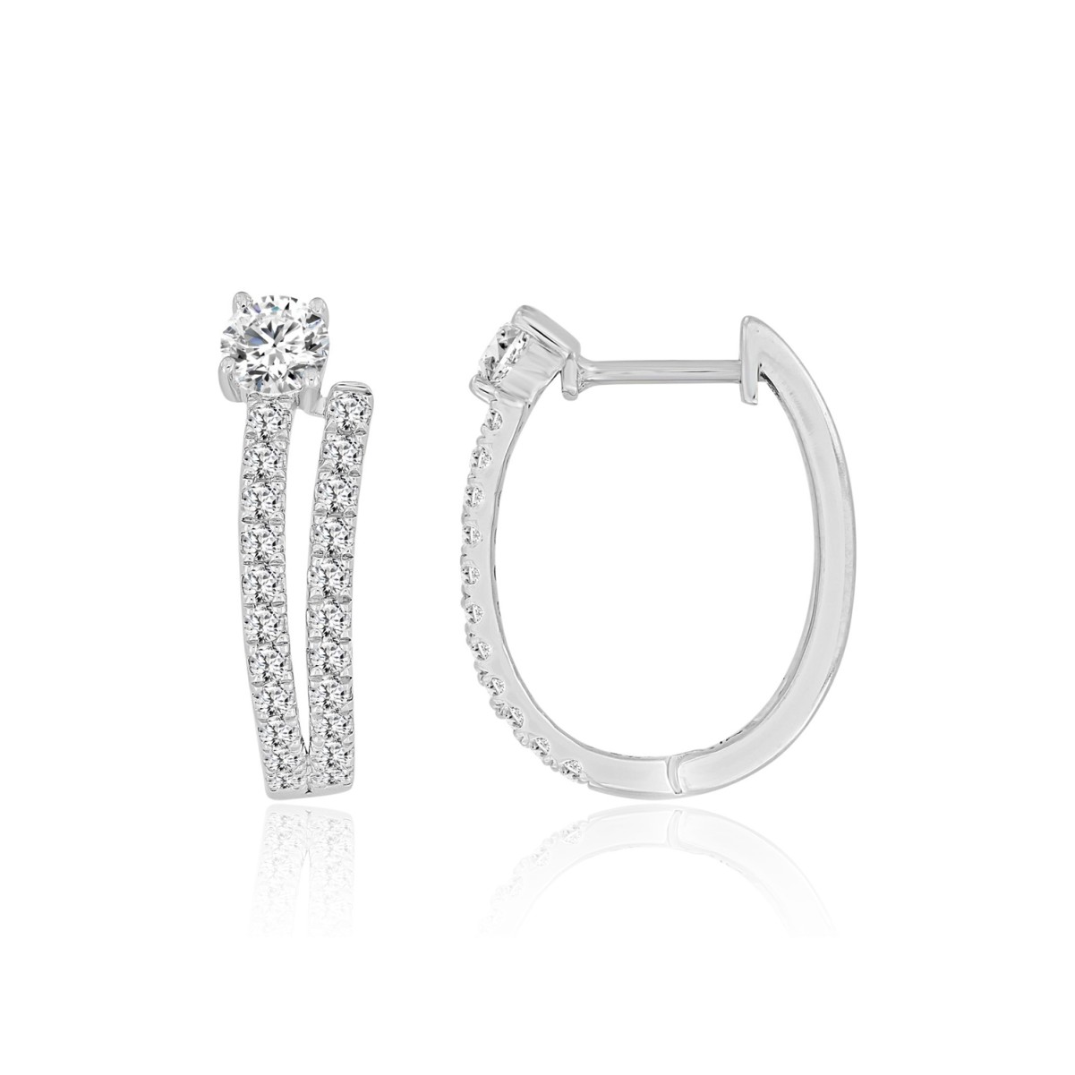 18K WHITE GOLD 1CT ROUND DIAMOND LADIES HOOPS EARRINGS (CENTER STONE ROUND DIAMOND 1/4CT)