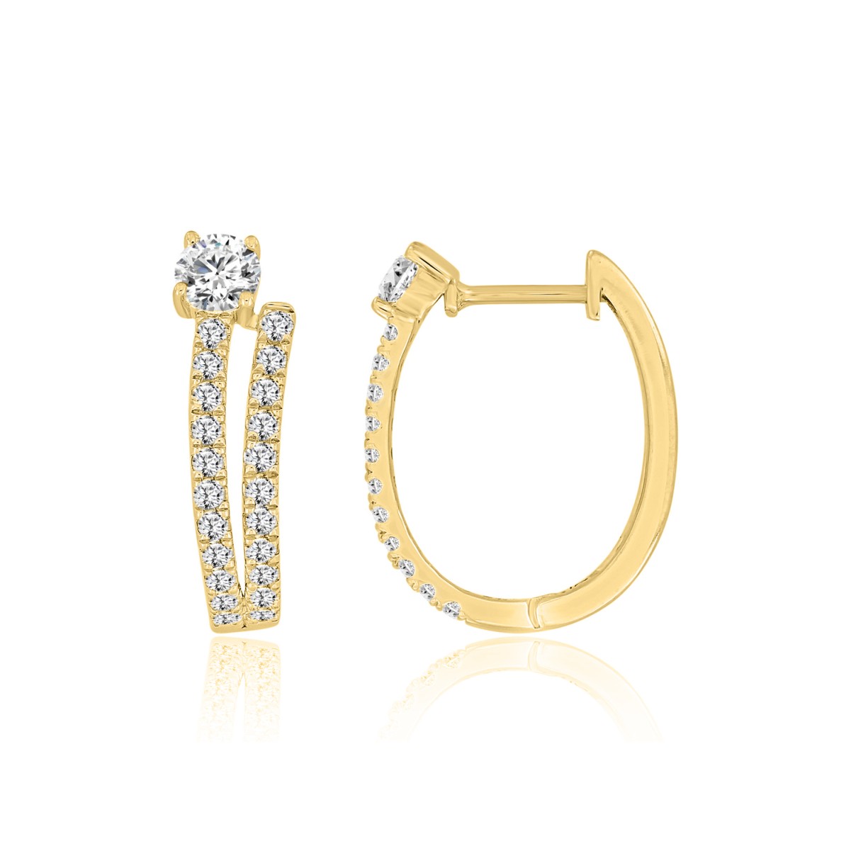 18K YELLOW GOLD 1CT ROUND DIAMOND LADIES HOOPS EARRINGS(CENTER STONE ROUND DIAMOND 1/4CT)