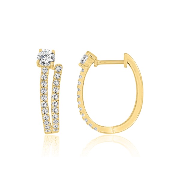 18K YELLOW GOLD 1CT ROUND DIAMOND LADIES HOOPS EAR...