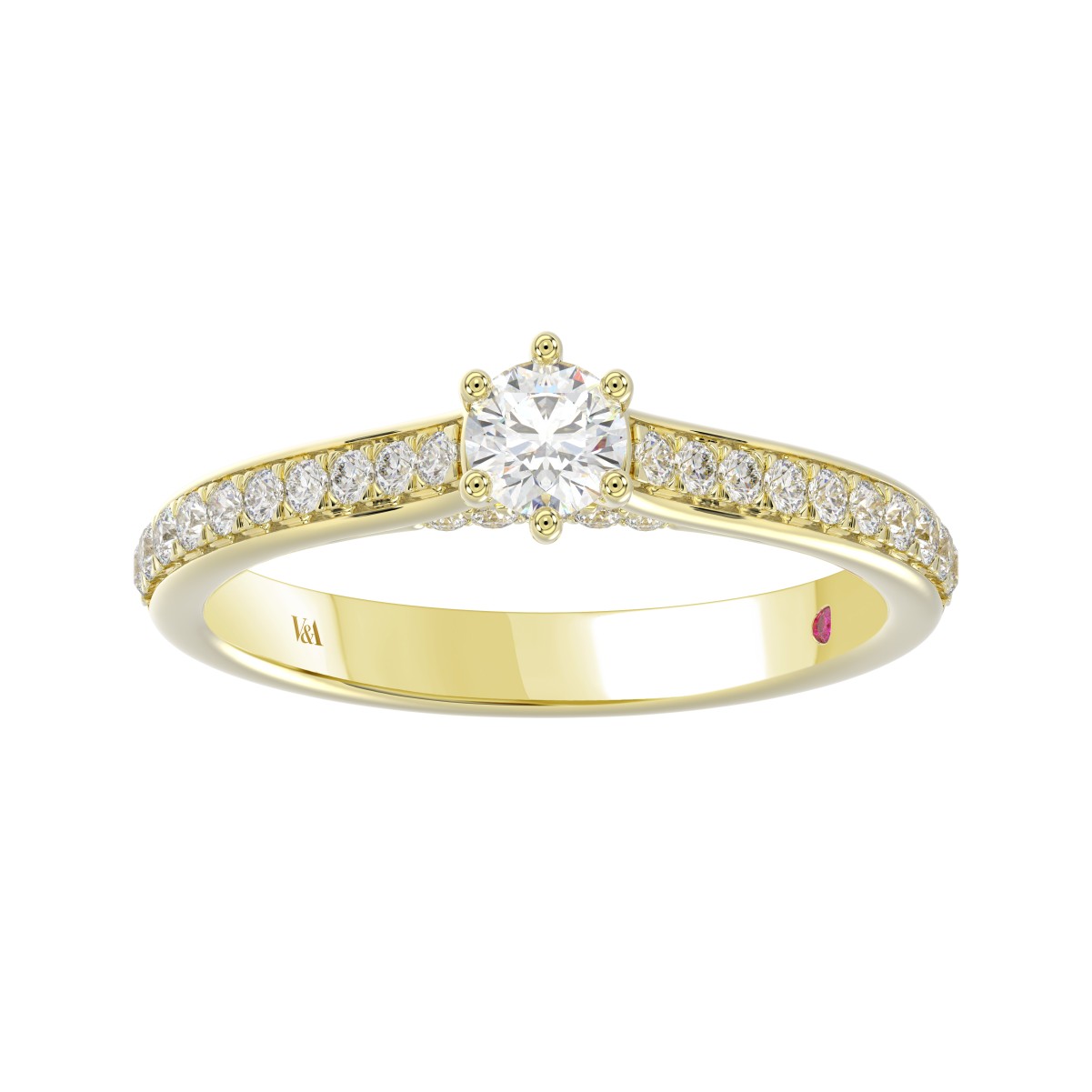 18K YELLOW GOLD 1/2CT ROUND DIAMOND LADIES RING 