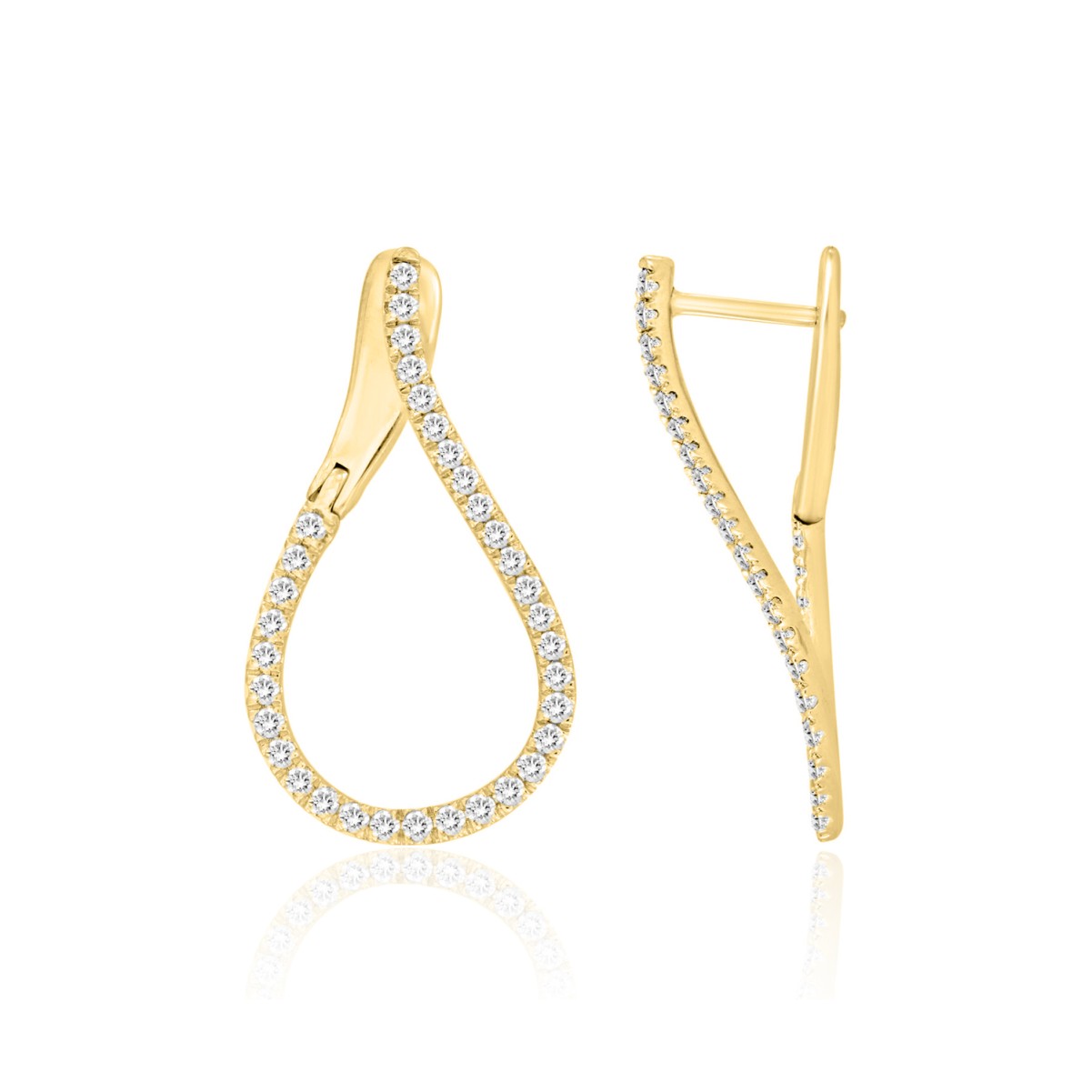 18K YELLOW GOLD 1/2CT ROUND DIAMOND LADIES HOOPS EARRINGS 