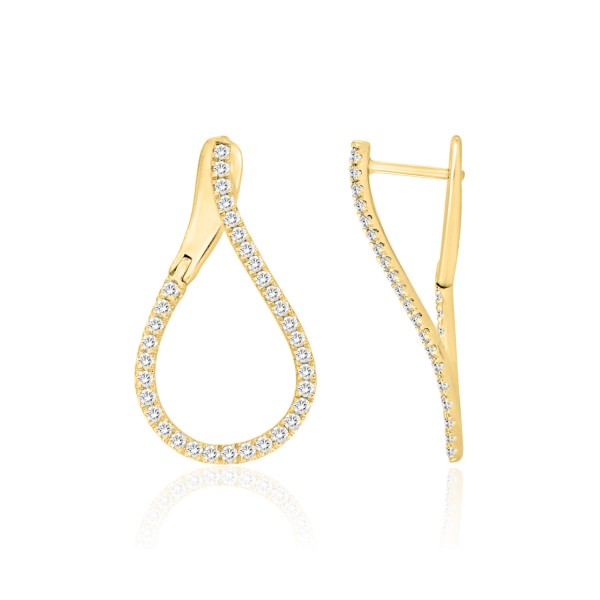 18K YELLOW GOLD 1/2CT ROUND DIAMOND LADIES HOOPS E...