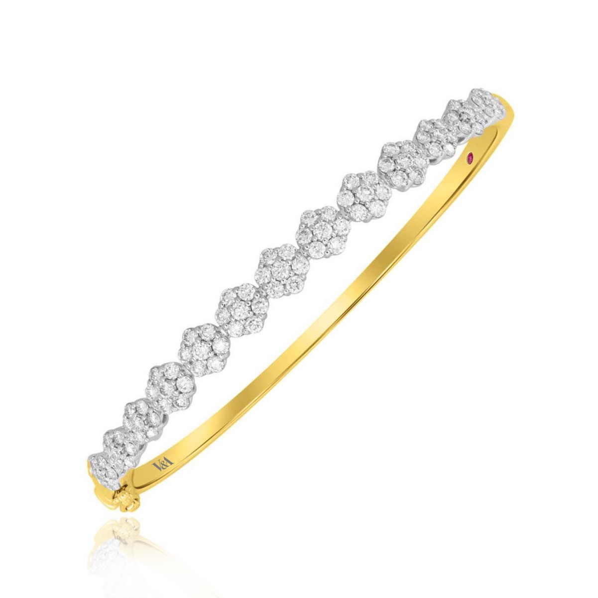 18K YELLOW GOLD 2 1/4CT ROUND DIAMOND LADIES BANGLE