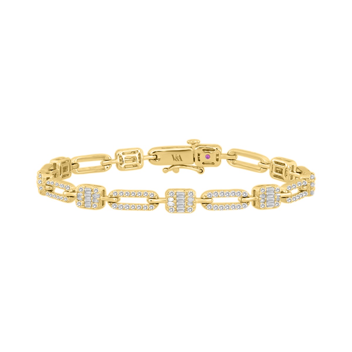 18K YELLOW GOLD 2 1/4CT ROUND/BAGUETTE DIAMOND LADIES BRACELET 