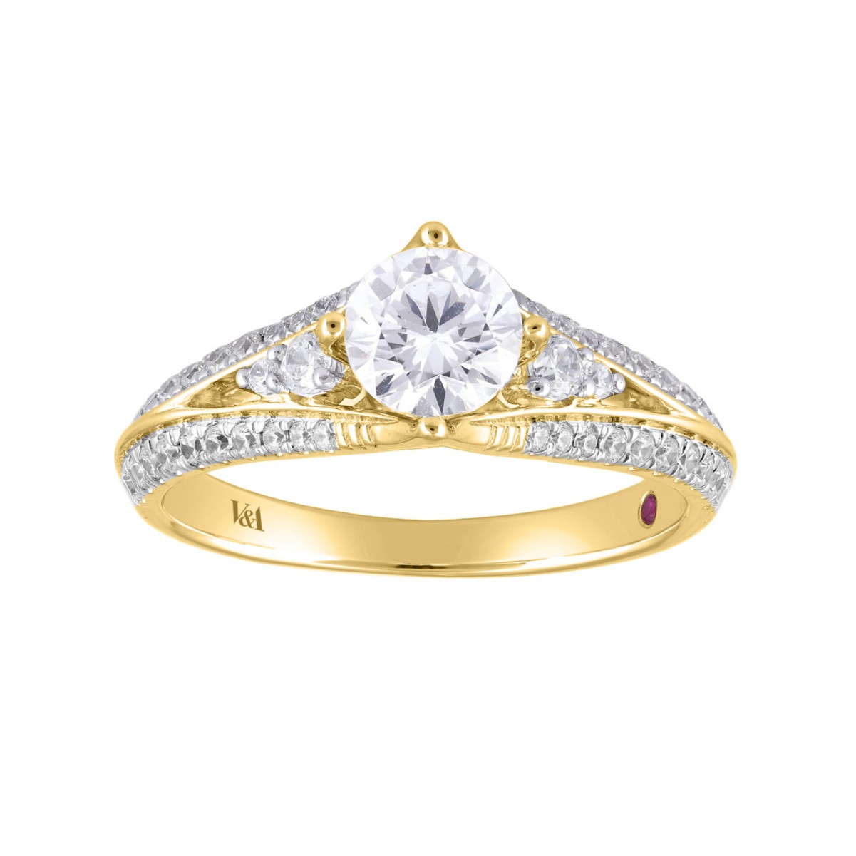 18K YELLOW GOLD 1 1/3CT ROUND DIAMOND LADIES RING(CENTER STONE ROUND DIAMOND 7/8CT)