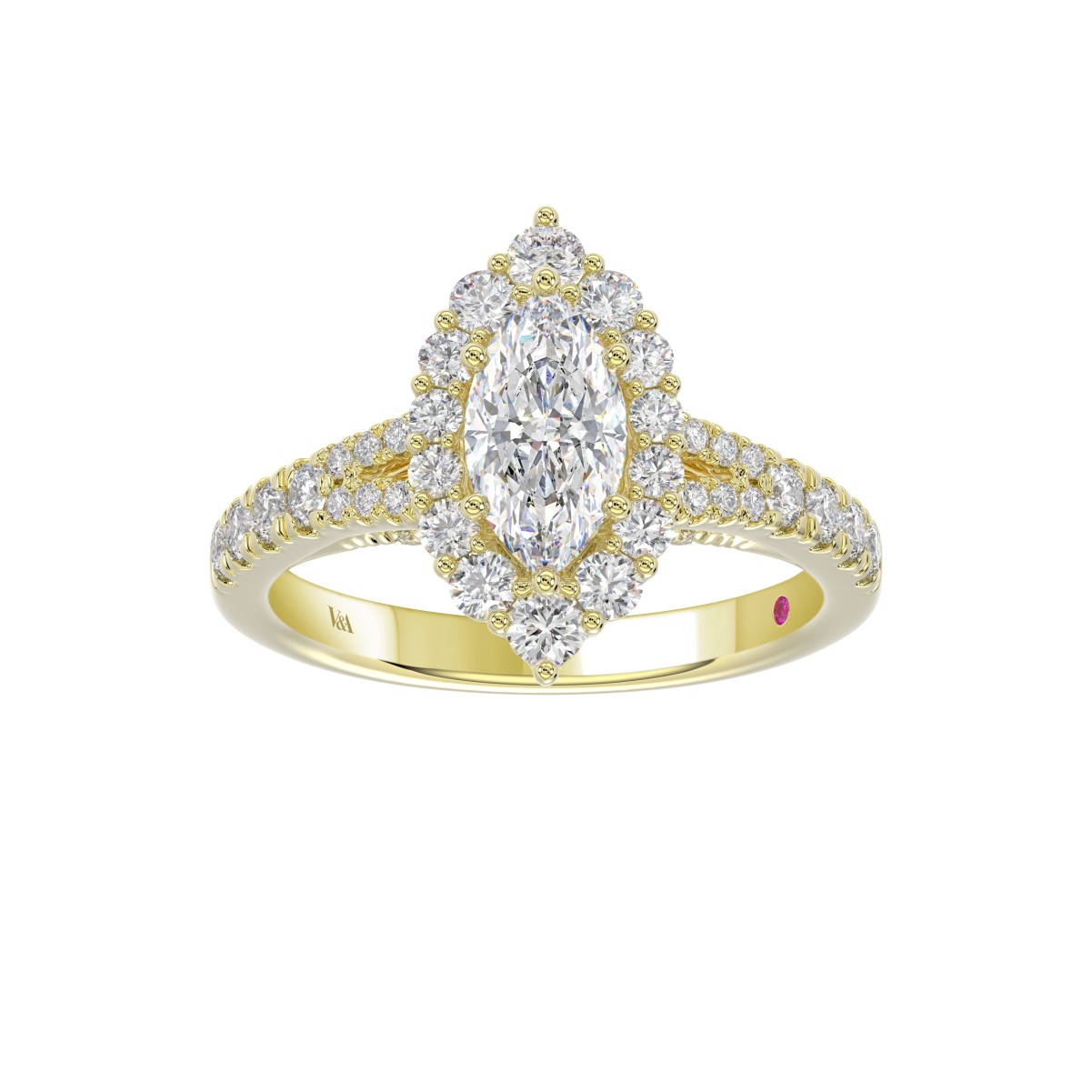 18K YELLOW GOLD 1 3/4CT ROUND/MARQUISE DIAMOND LADIES RING(CENTER STONE MARQUISE DIAMOND 1CT)
